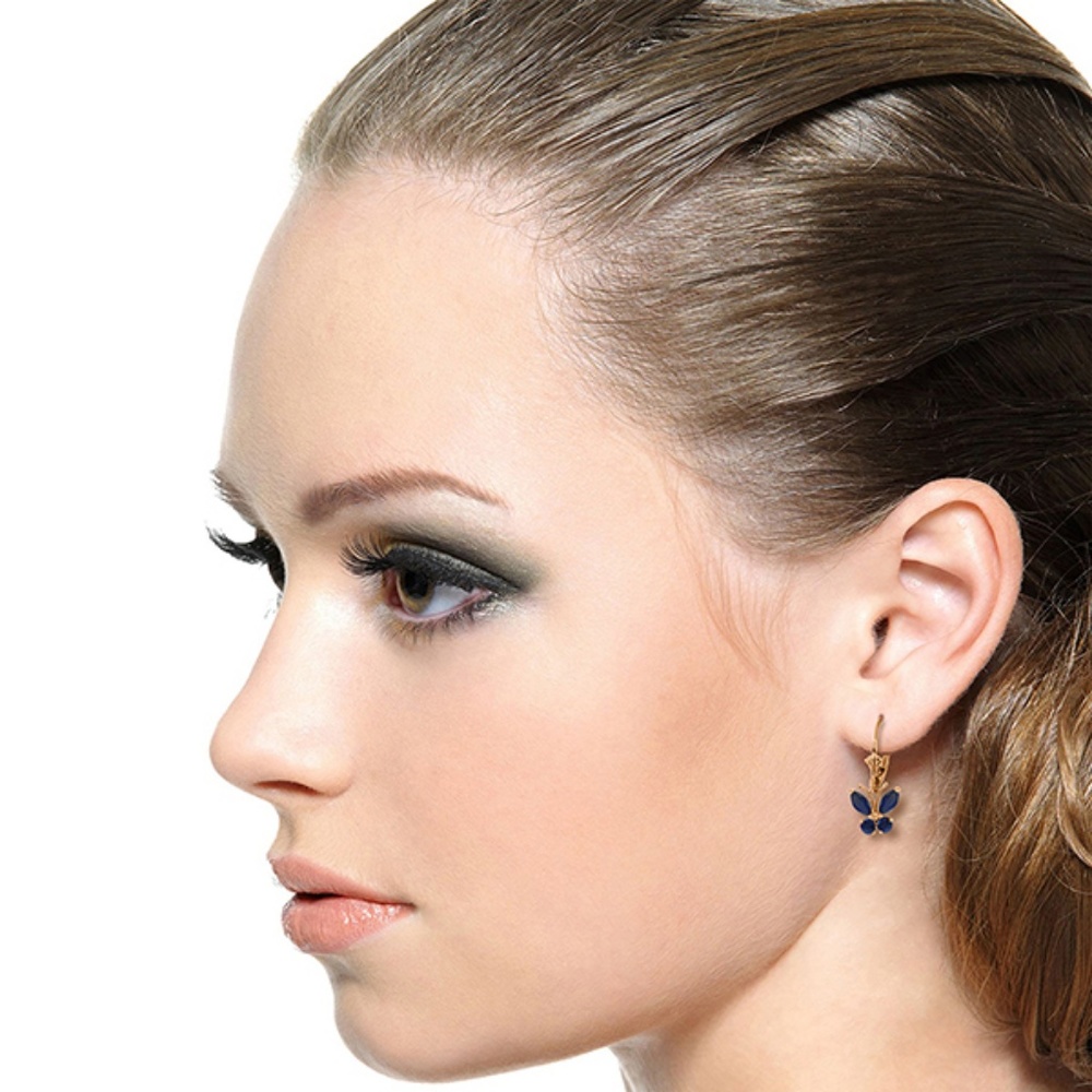 14K. SOLID GOLD BUTTERFLY EARRING WITH SAPPHIRES - Picture 3 of 6